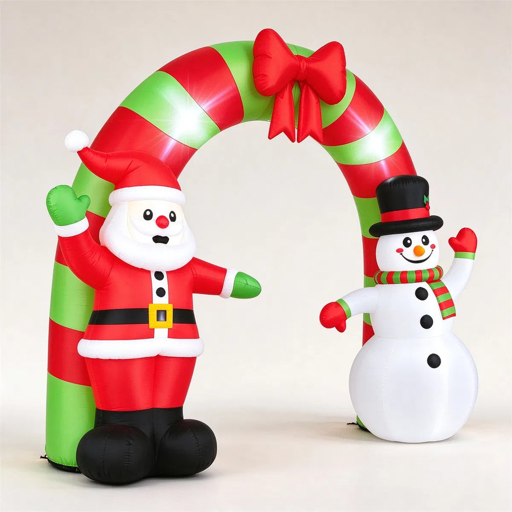 Opblaasbare kerstboog met kerstman en sneeuwpop
