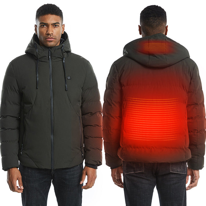 Verwarmde jas met capuchon en USB, drie standen voor de winter