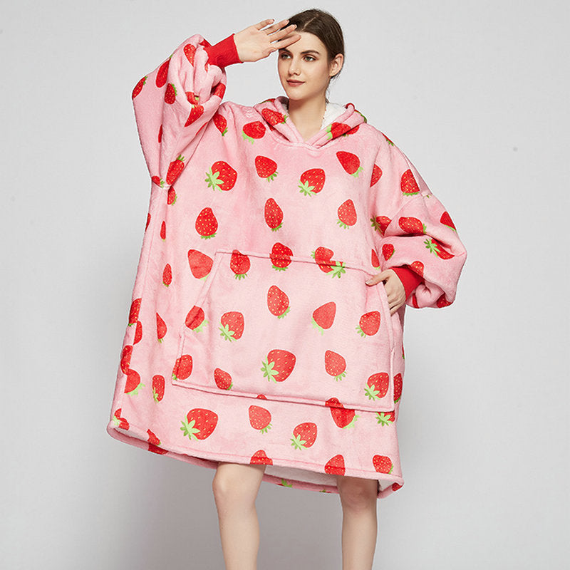 Hoodie deken met vrolijke print, zacht flanel en oversized