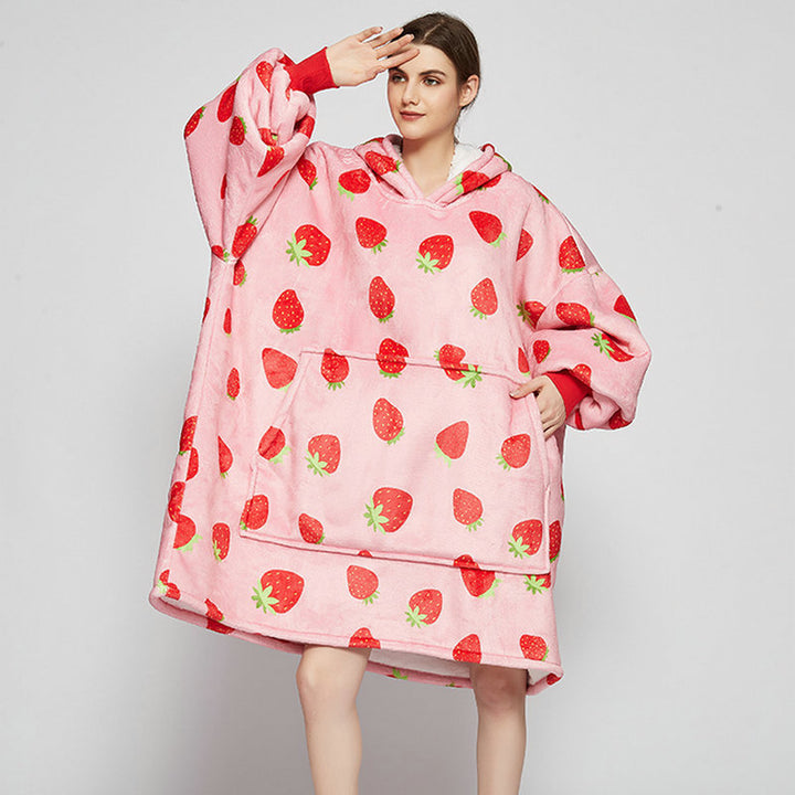 Hoodie deken met vrolijke print, zacht flanel en oversized