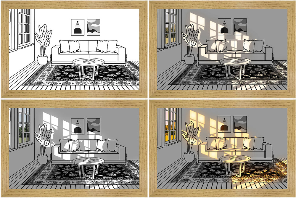 Verlicht schilderij met zonlicht door een raam