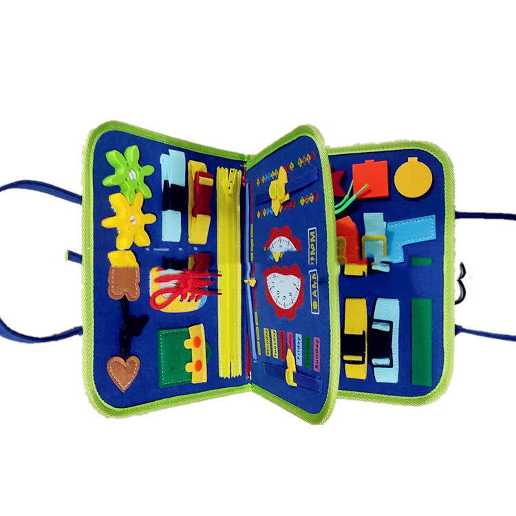 Vilten busy board met gespen en ritsen