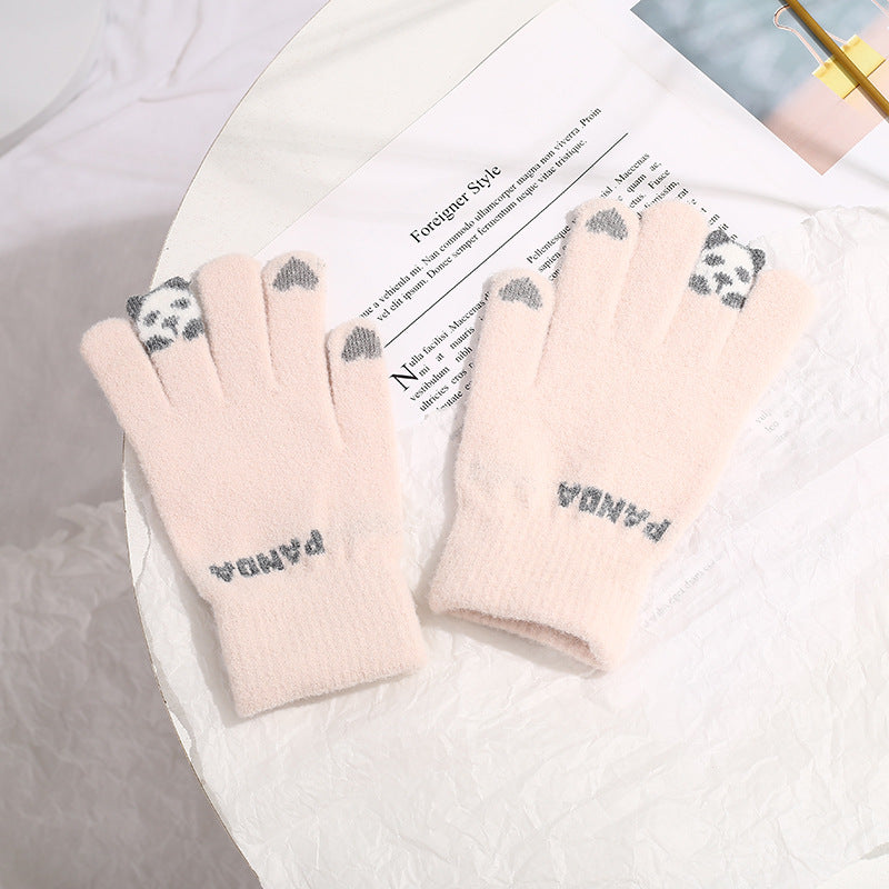 Gebreide handschoenen met klein pandaatje