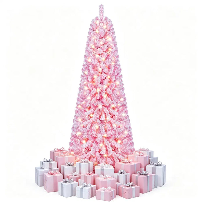 Warmteparadijs Roze besneeuwde kerstboom 213 cm met 280 leds