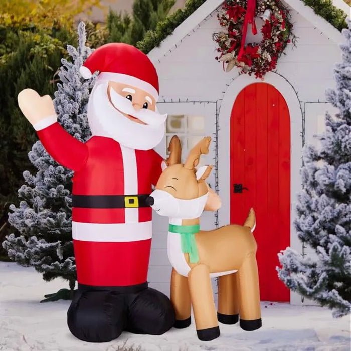 Warmteparadijs Opblaasbare zwaaiende kerstman met rendier, 4 leds