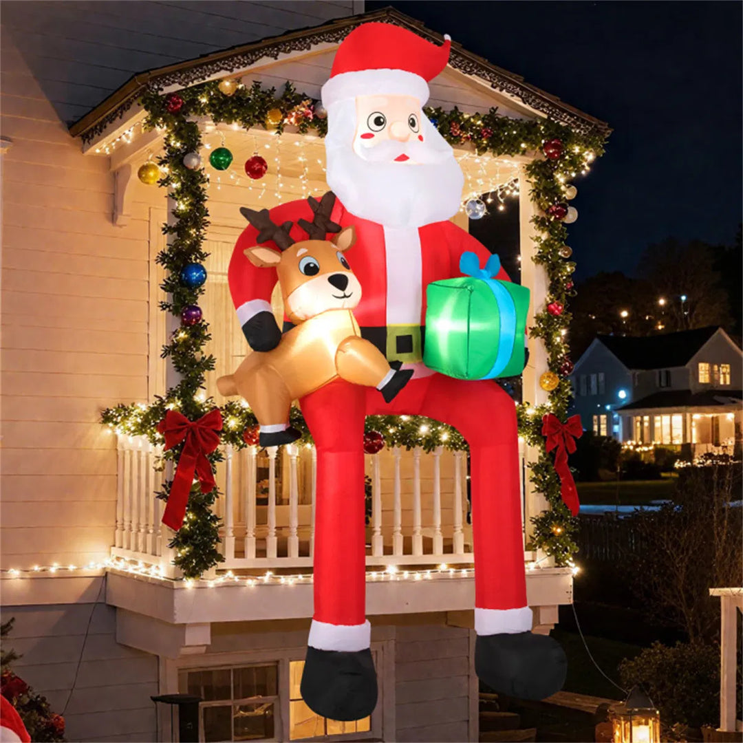 Grote opblaasbare zittende kerstman met rendier
