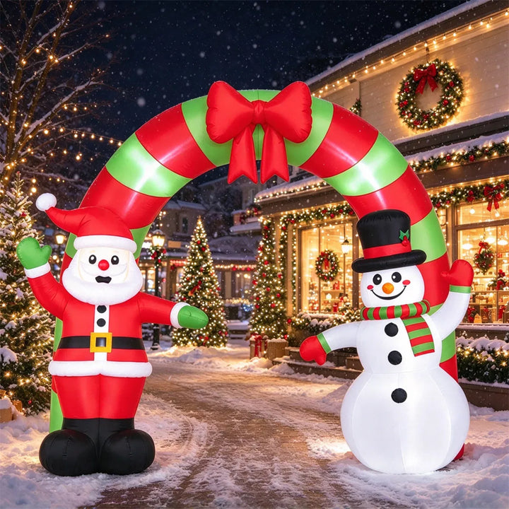 Opblaasbare kerstboog met kerstman en sneeuwpop