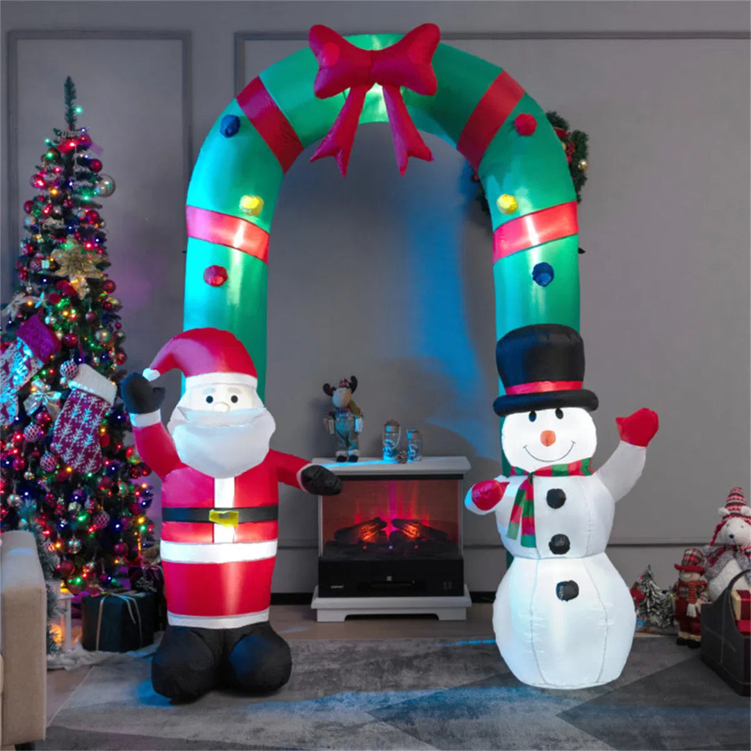 Opblaasbare kerstboog met kerstman en sneeuwpop