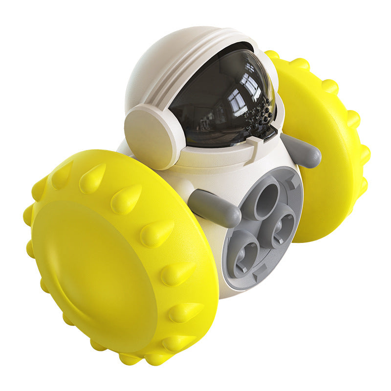 Gele snackrobot met hondenbrokjes