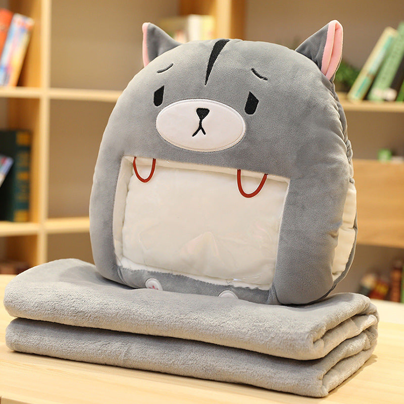 Handwarmer kussen met deken en telefoonvenster, pluche