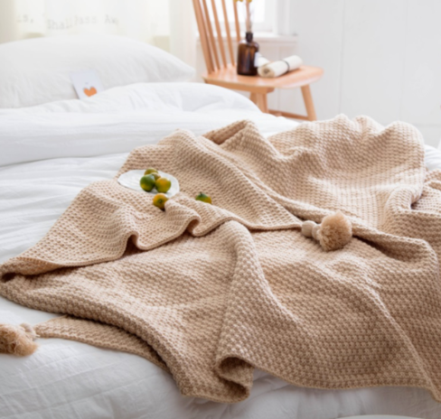 Warmteparadijs Grof gebreide plaid met pompons, Scandinavische stijl