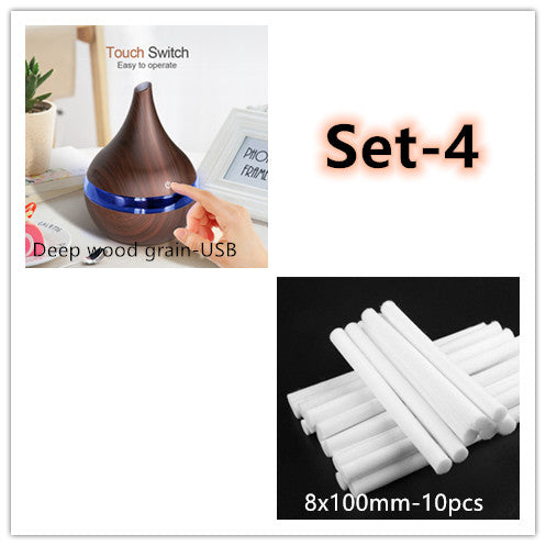 Aroma diffuser met houtlook en ledlicht, fluisterstil