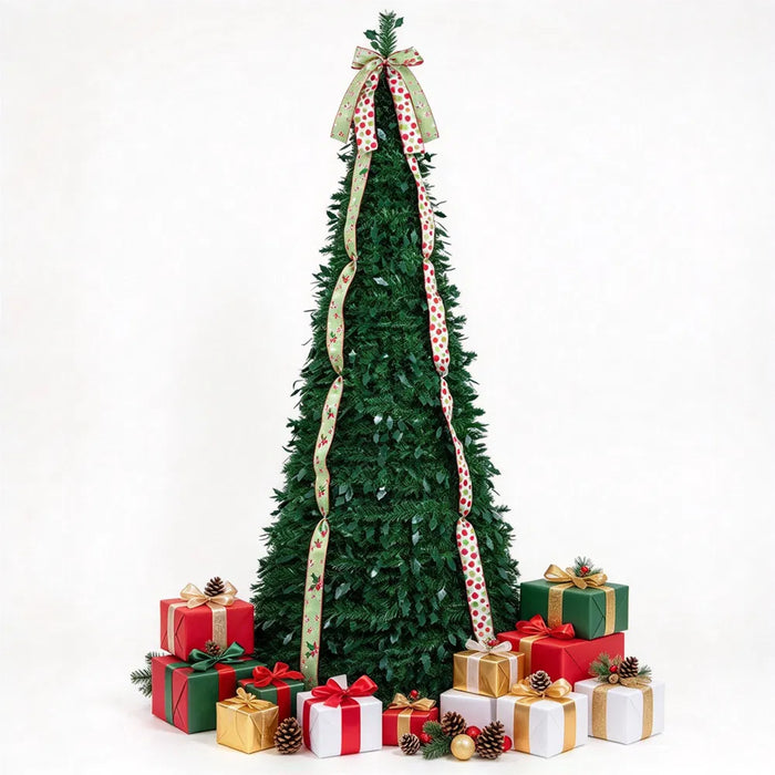 Warmteparadijs Pop-up kerstboom 213 cm met satijnen linten