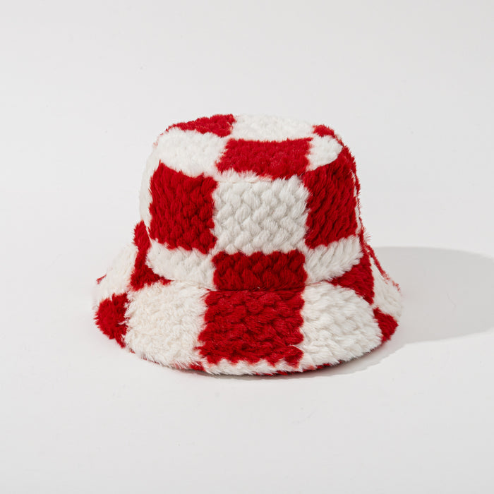 Warmteparadijs Teddy bucket hat met dambordpatroon