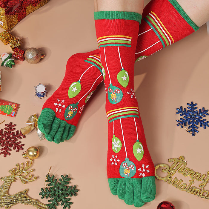 Warmteparadijs Kerst teensokken tot de knie met vrolijke prints