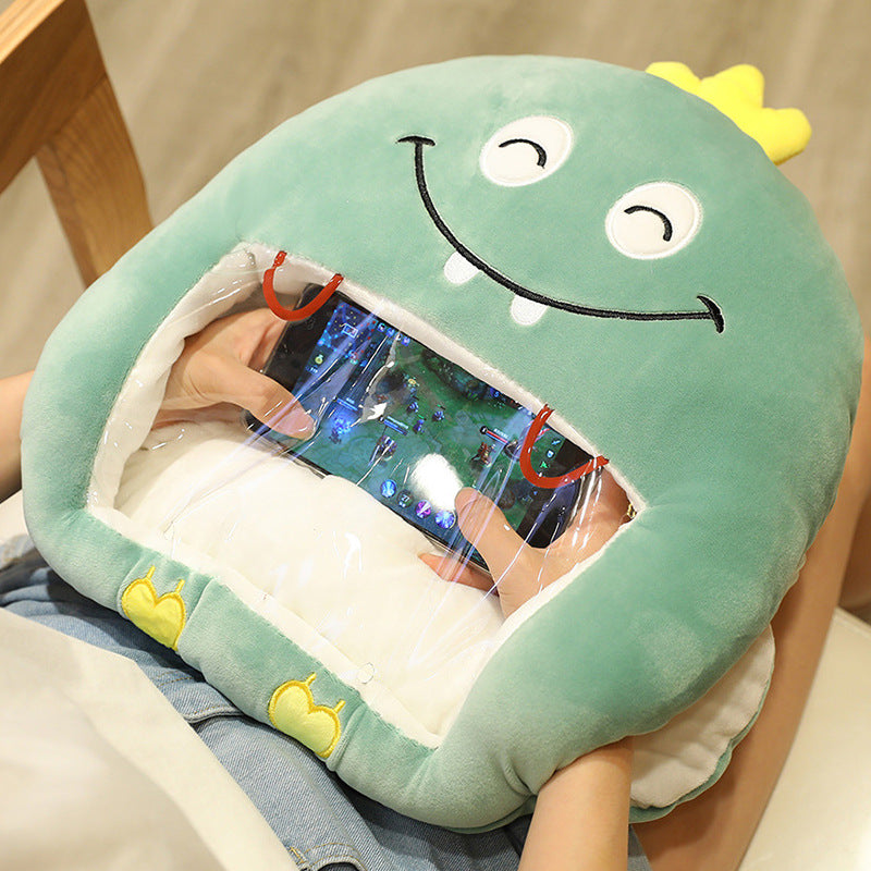 Handwarmer kussen met deken en telefoonvenster, pluche