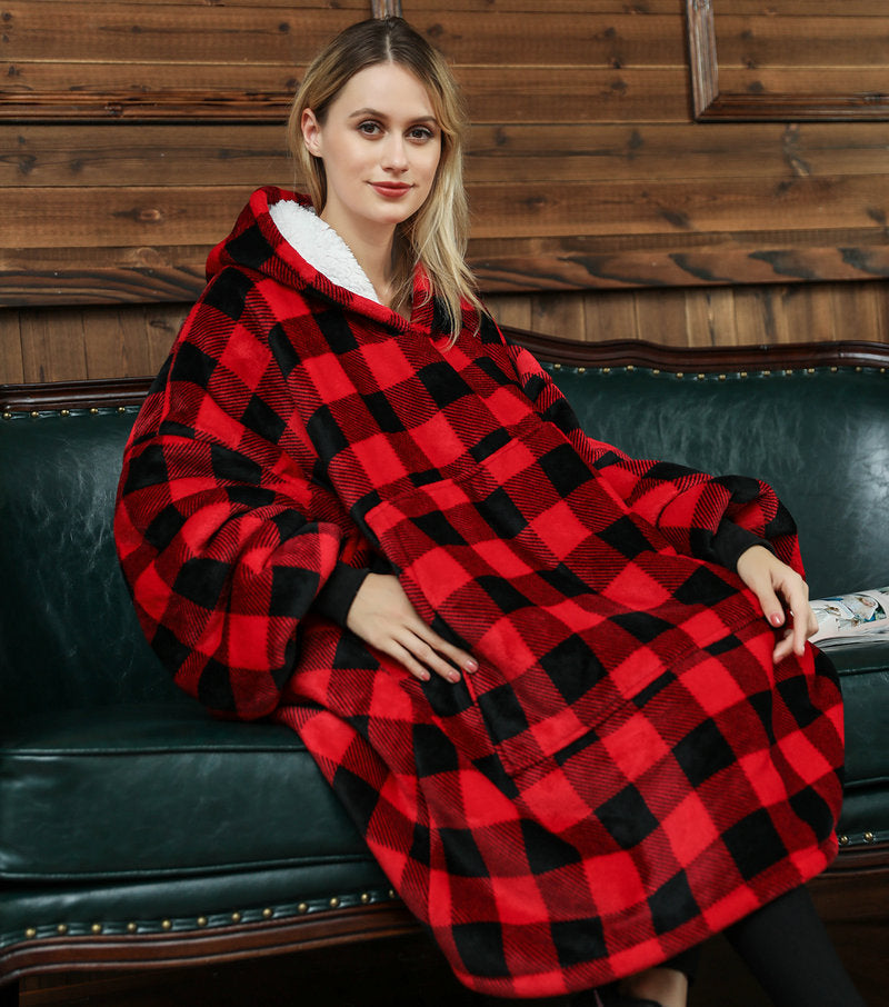 Hoodie deken met vrolijke print, zacht flanel en oversized