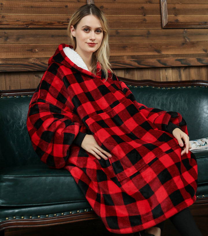 Hoodie deken met vrolijke print, zacht flanel en oversized