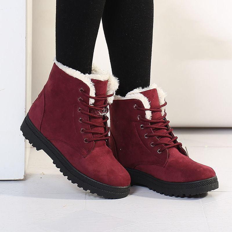 Snowboots dames met warme pluche voering, lage hak in 5 kleuren