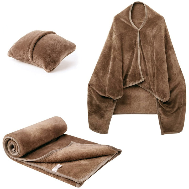 Fleece deken als omslagdoek met knopen