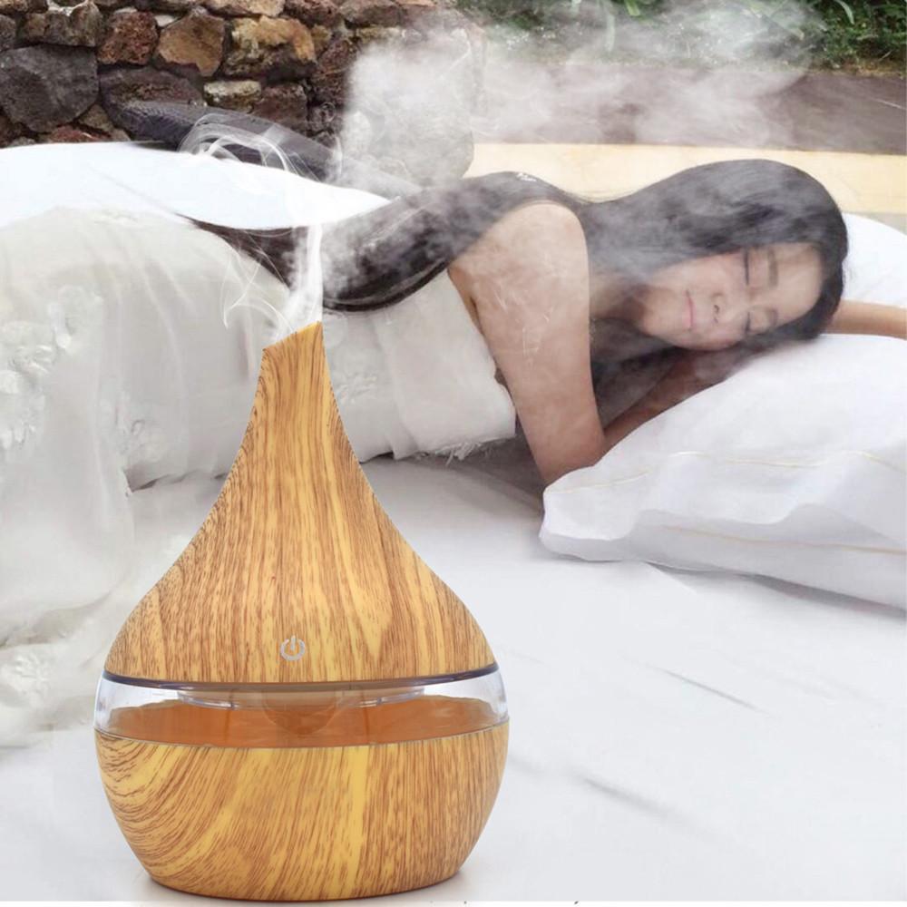 Aroma diffuser met houtlook en ledlicht, fluisterstil