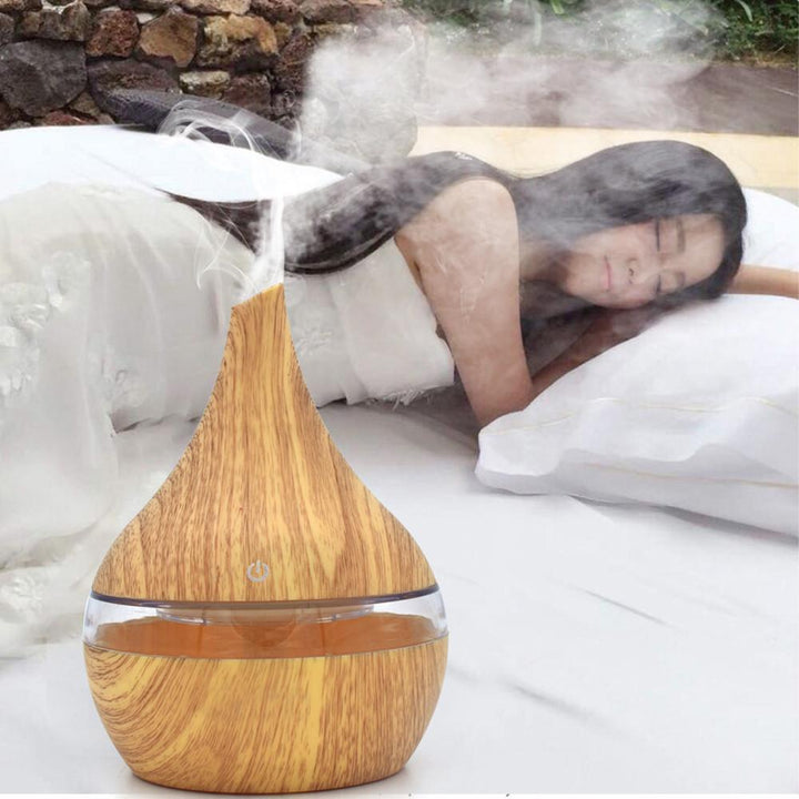 Aroma diffuser met houtlook en ledlicht, fluisterstil