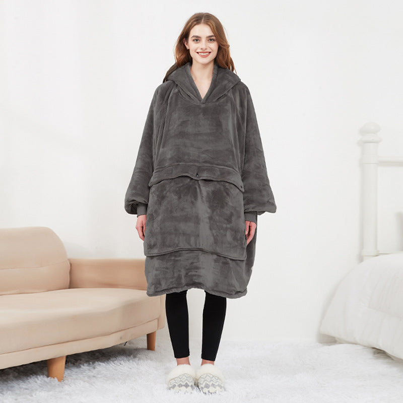 Verwarmde hoodie deken met USB – sherpa met grote warmtezone