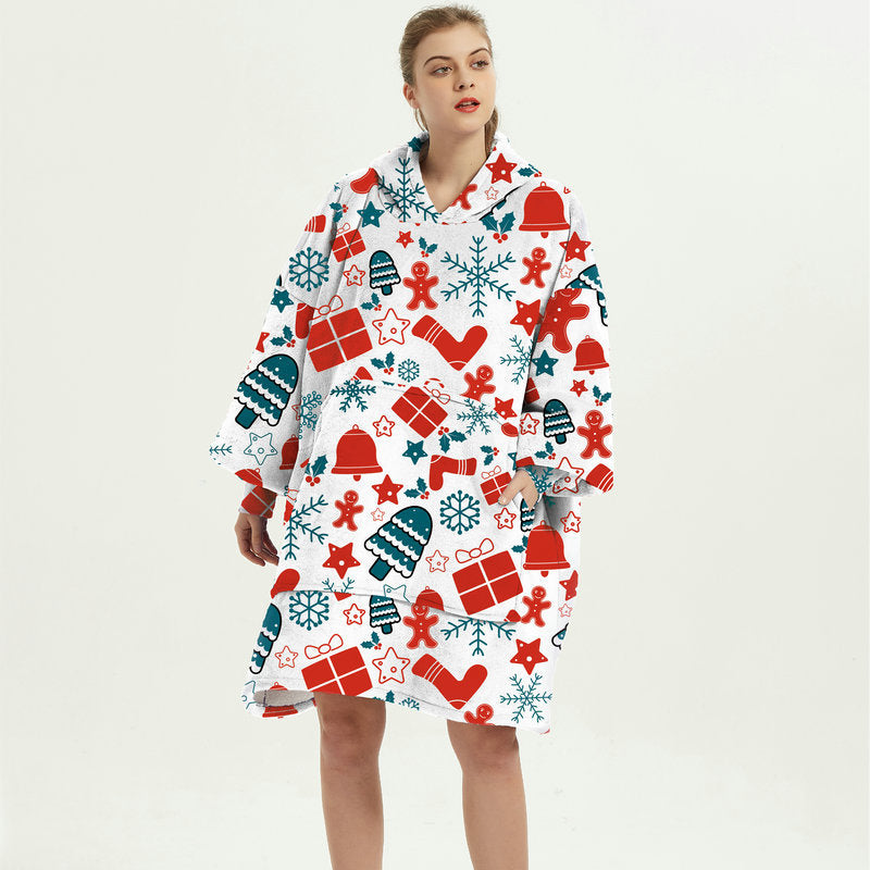 Hoodie deken met vrolijke print, zacht flanel en oversized