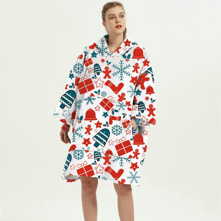 Hoodie deken met vrolijke print, zacht flanel en oversized