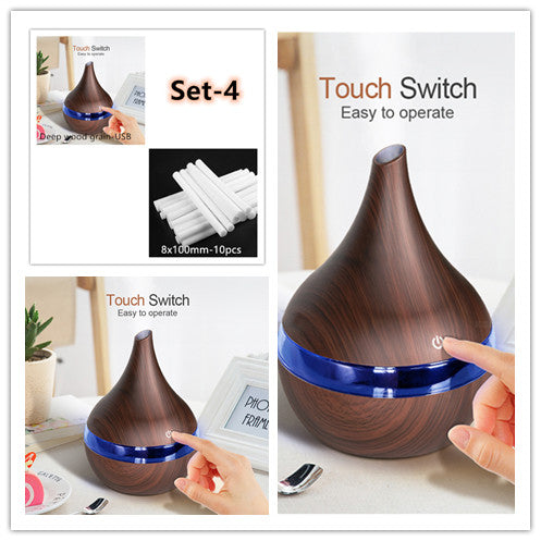 Aroma diffuser met houtlook en ledlicht, fluisterstil