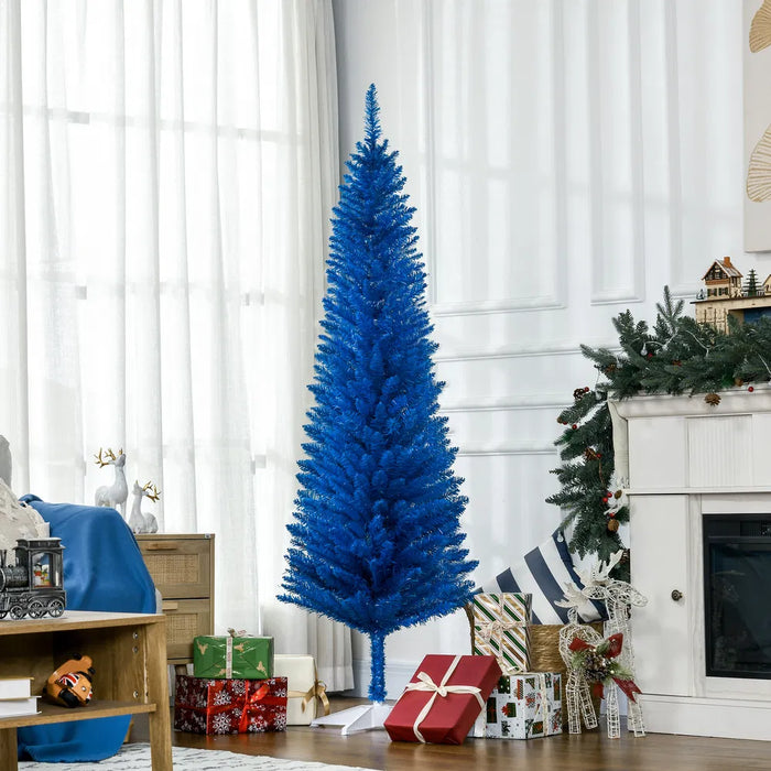 Warmteparadijs Blauwe smalle kunstkerstboom 180 cm zonder verlichting