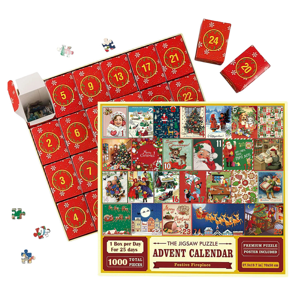 Adventskalender met genummerde doosjes vol puzzelstukjes