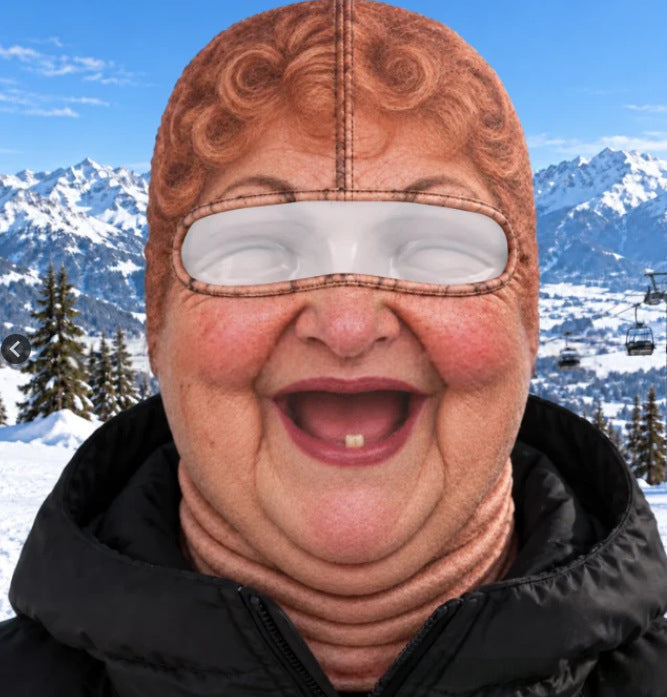 Grappige bivakmuts met realistisch gezicht, warm en winddicht