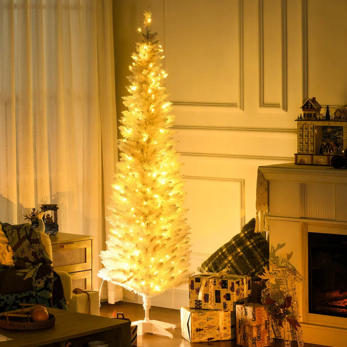 Warmteparadijs Witte smalle kerstboom 183 cm met 200 warmwitte leds