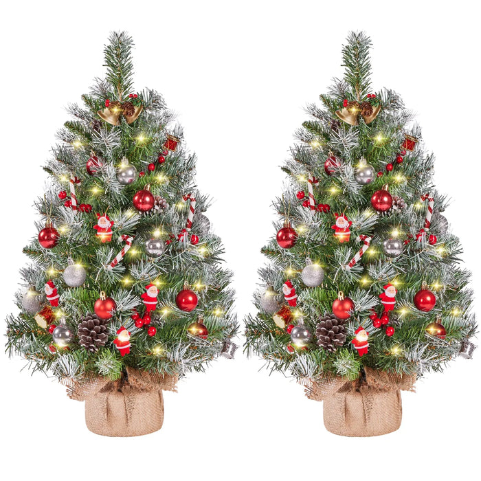 Warmteparadijs Set van 2 berijpte tafelkerstbomen 90 cm op batterijen