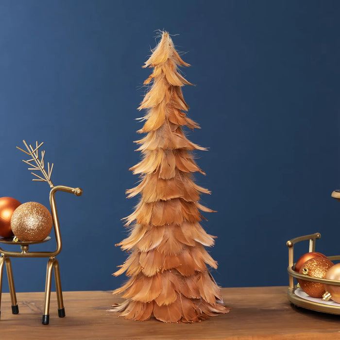 Warmteparadijs Verenkerstboompje 41 cm in roestoranje met glitter