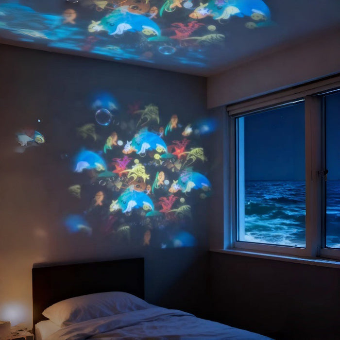 Warmteparadijs Draaiende projectorlamp met kerst-, sneeuw- of oceaanbeeld