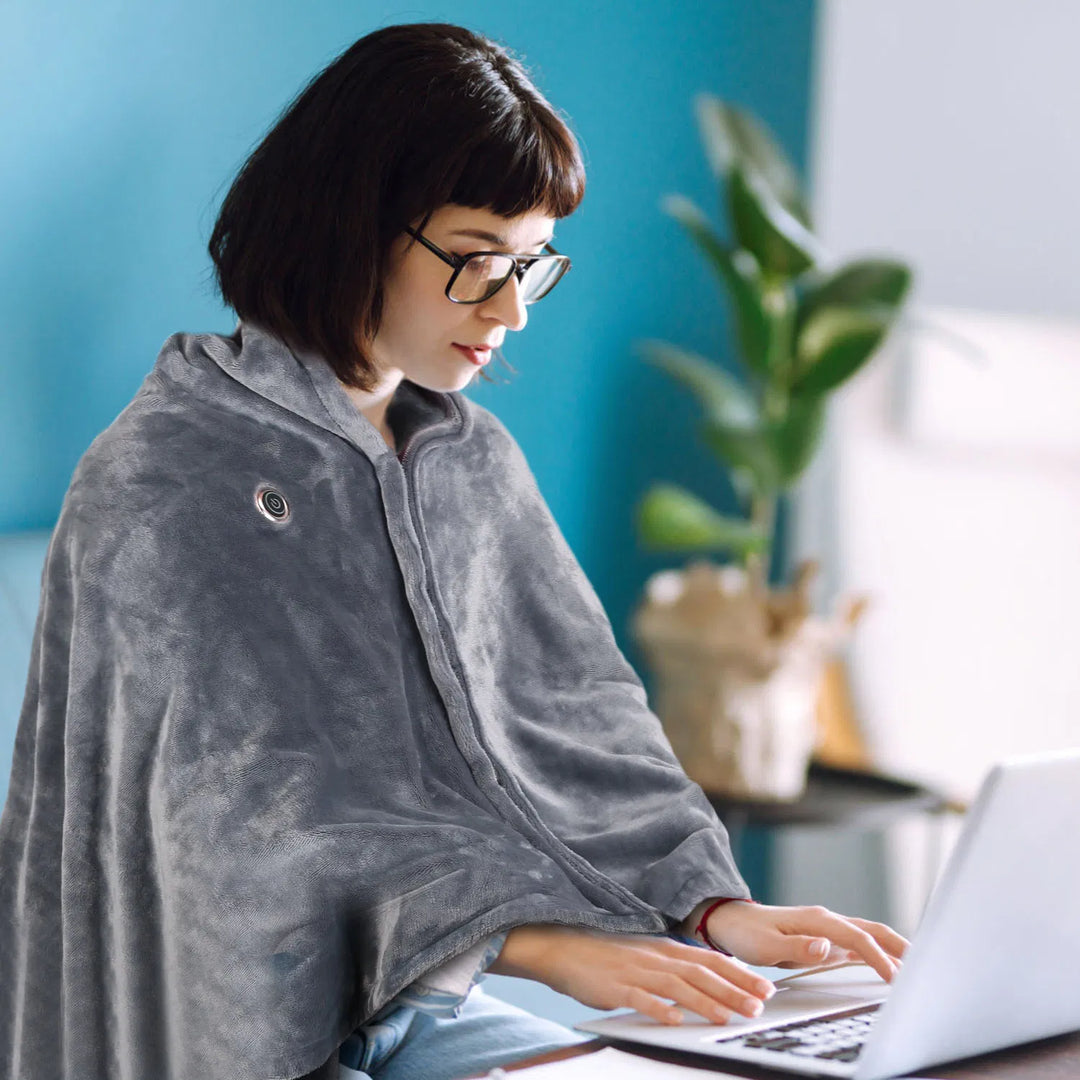 USB verwarmde deken met rits en drie warmtestanden, grijs