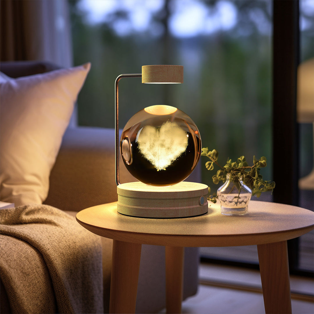 Kristallen bol met 3D gravure op houten voet