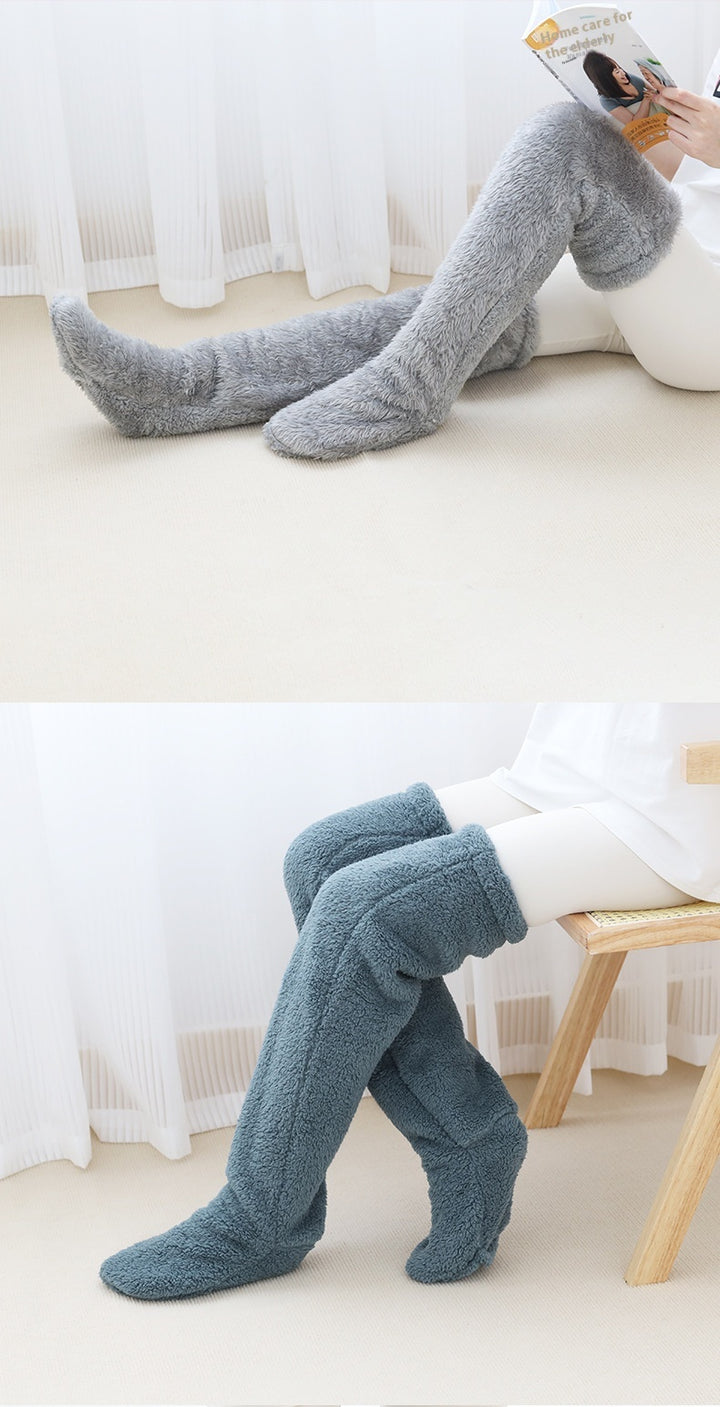 Pluche overknee beenwarmers met trekkoord