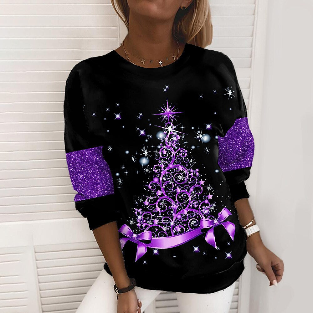 Kersttrui dames met 3D-print, losvallend en comfortabel