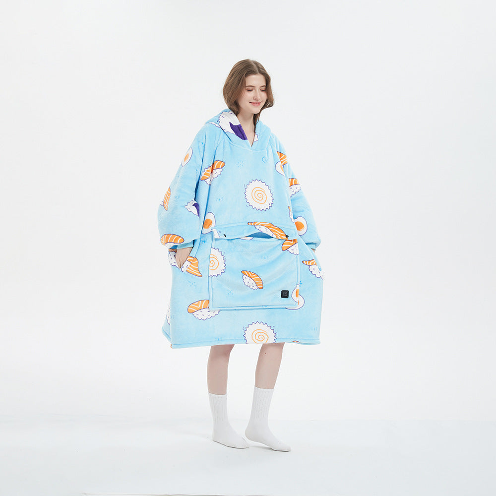 Verwarmde hoodie deken met USB – sherpa met grote warmtezone