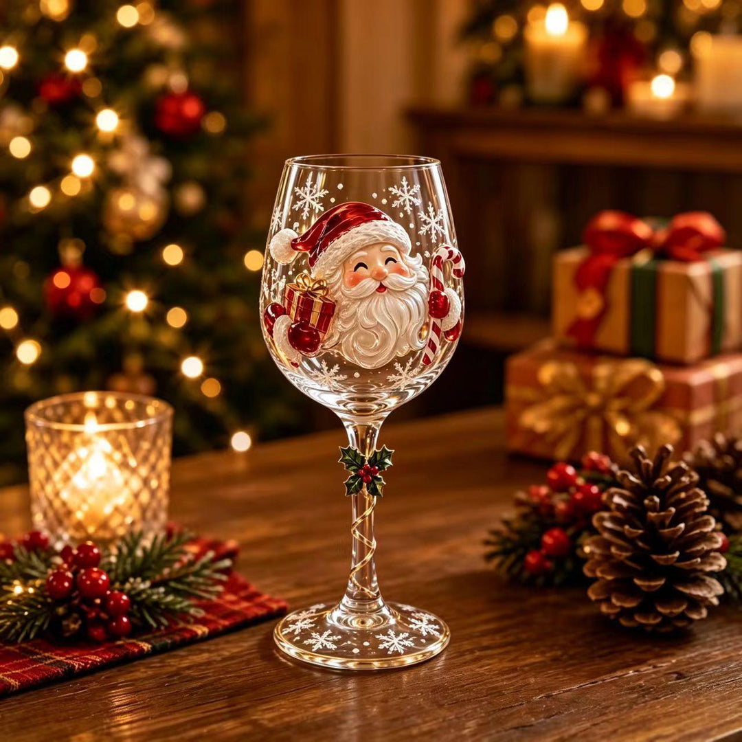 Wijnglas met kerstman op de steel