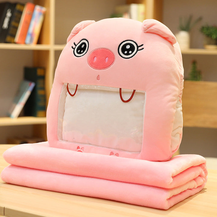 Handwarmer kussen met deken en telefoonvenster, pluche