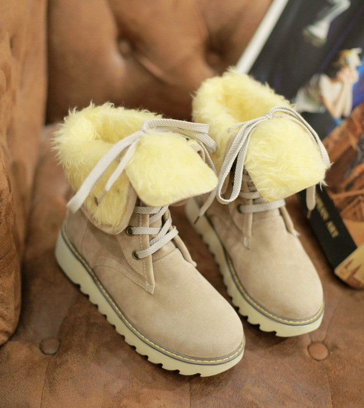 Snowboots met veters en bontlook, platte zool, warm gevoerd