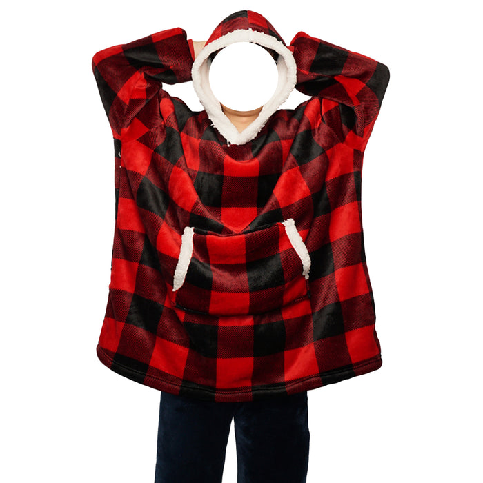 Warmteparadijs Deken hoodie van flanel met capuchon en zak – one size