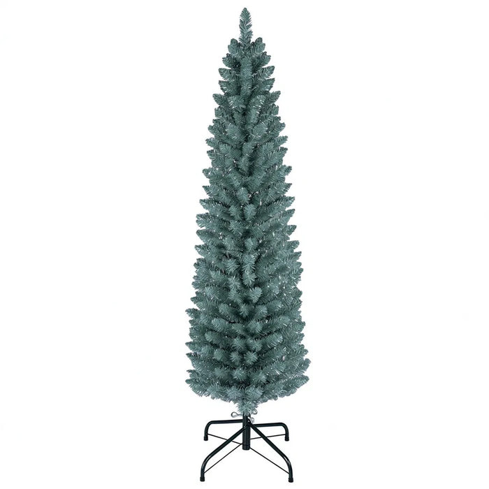 Warmteparadijs Smalle berijpte kerstboom 152 cm zilver en grijsgroen