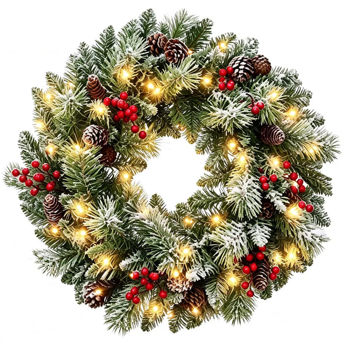 Warmteparadijs Berijpte kerstkrans 61 cm met 50 leds op batterijen