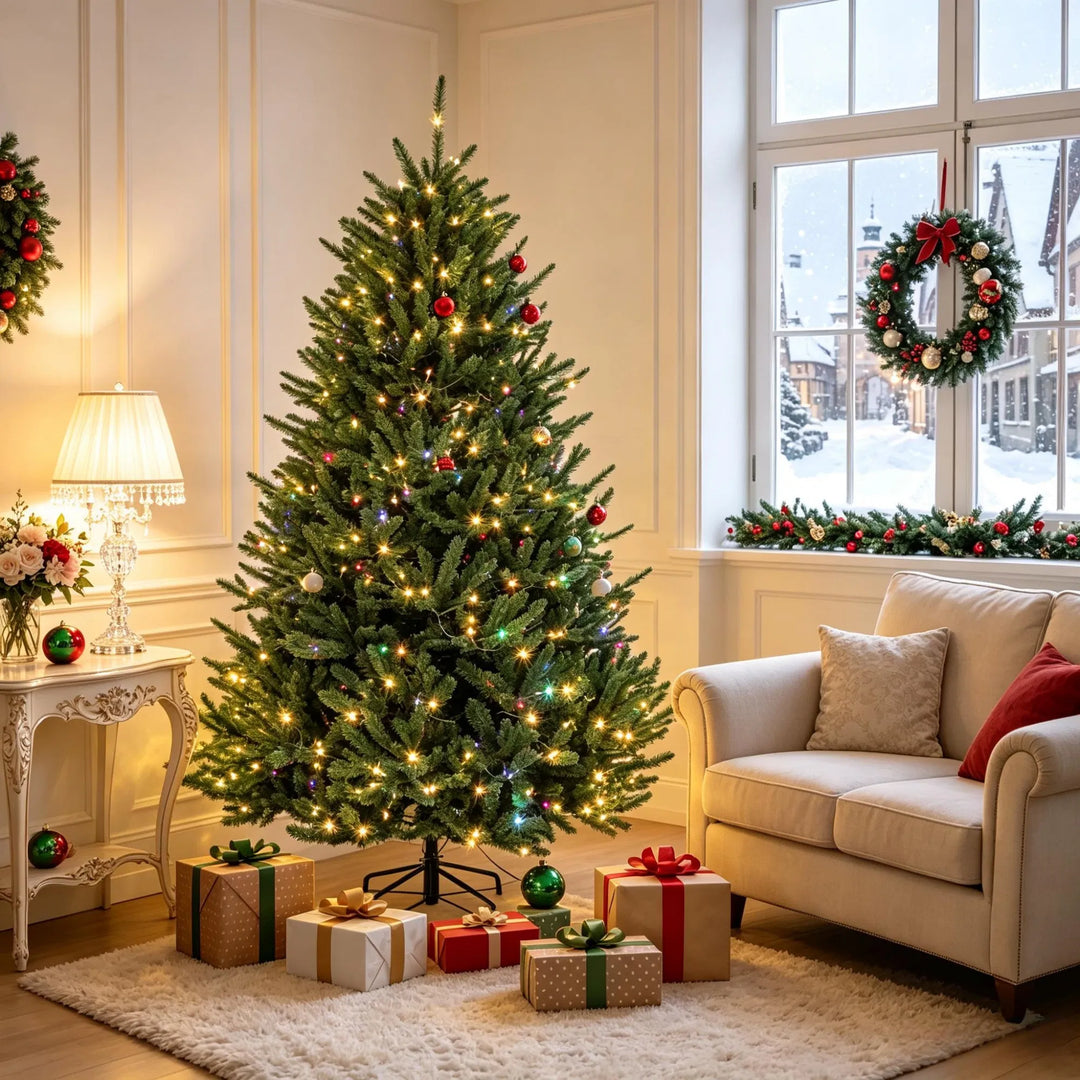 Volle groene kerstboom met voetpedaal