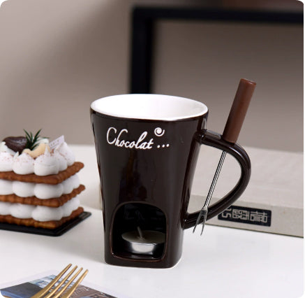 Warmteparadijs Keramische fonduemok met vork voor chocolade of kaas